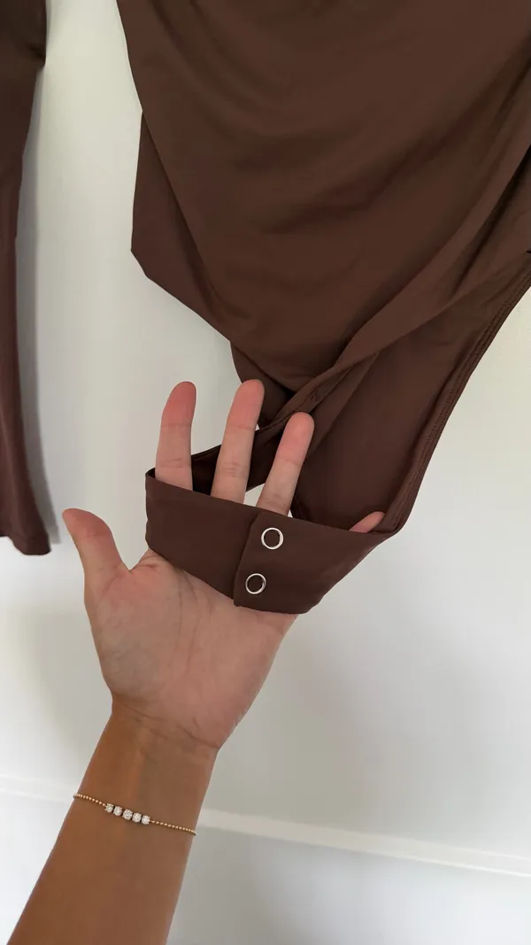 Brown Square Neck Long Sleeve Bodysuit - Image 5