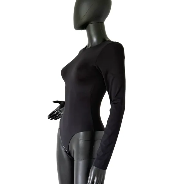 Black Slim Fit Bodysuit One Piece Long Sleeve Seamless Top Tee T-Shirt Blouse - Image 5