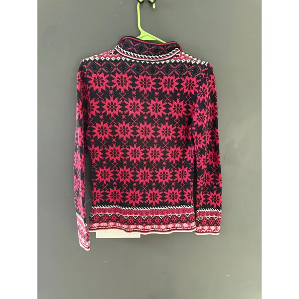 Obermeyer Womens Pink Black Snowflake‎ Fair Isle Wool Blend 1/4 Zip Sweater S - Image 4