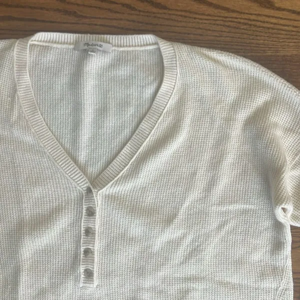 Madewell Asherton Waffle Knit Thin V-Neck Henley Sweater Size Small - Image 6