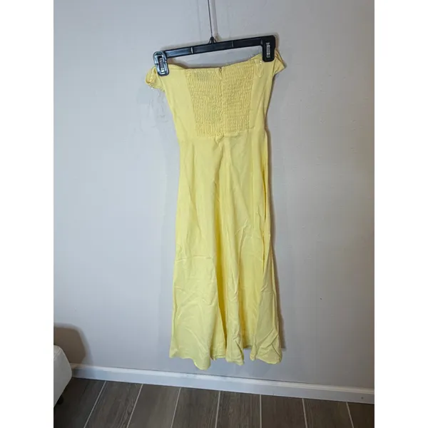 Petal and Pup Yellow Strapless Twist Front Cutout Linen Blend Midi Dress US 6 - Image 3