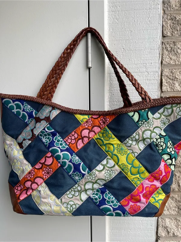 Hadley Pollet Zinnia Departure Tote Navy Brown Leather Braiding - Image 3