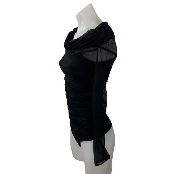 Abercrombie & Fitch Black Cowl Neck Mesh Long Sleeve Blouse Bodysuit Top Size S - Image 3