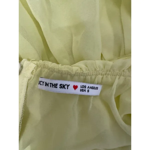 Lucy In The Sky Yellow Tiered Chiffon Maxi Dress Tie Front Cutout Back Small NEW - Image 3