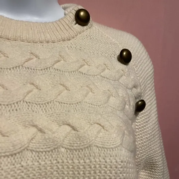 Madewell Button Detail Cable Knit Pullover Sweater - Image 6