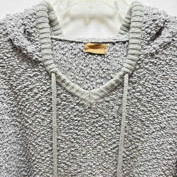 POL Women's Popcorn Chenille Hooded Sweater Grey S Oversized Cabincore Cozy - Image 2