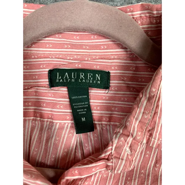 Lauren Ralph Lauren‎ Medium Shirt Button Up Pink Striped Long Sleeve Long Logo - Image 8
