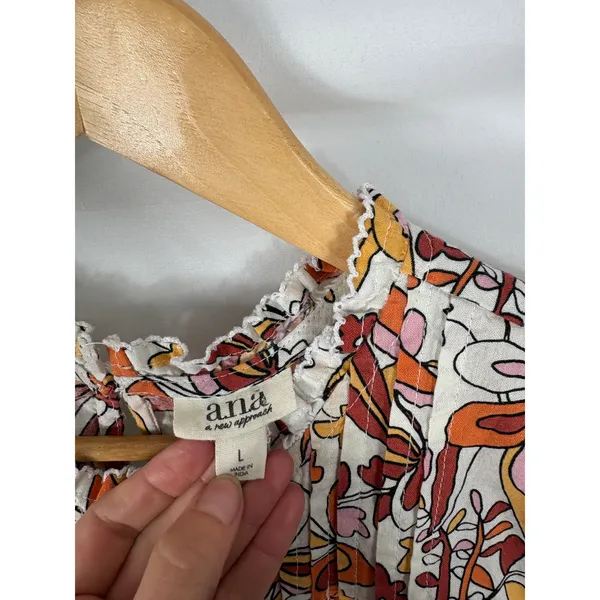 ANA Patterned Cap Sleeve Blouse Size Large Pink - Image 3