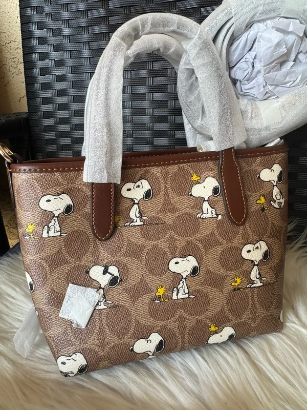 Coach X Peanuts City Mini Tote Bag In Signature Canvas With Snoopy Print CBS83 - Image 2