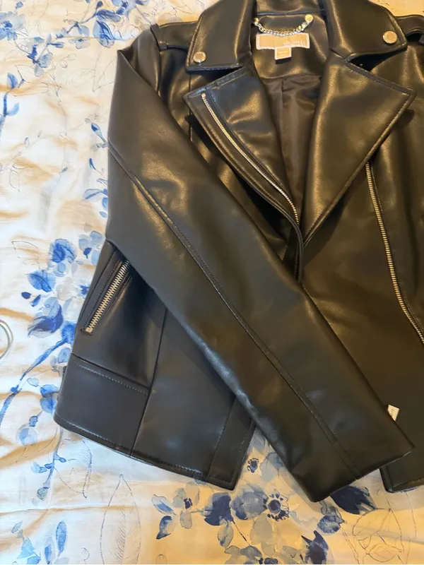Michael Kors Women’s Black Leather Moto Jacket - Image 6