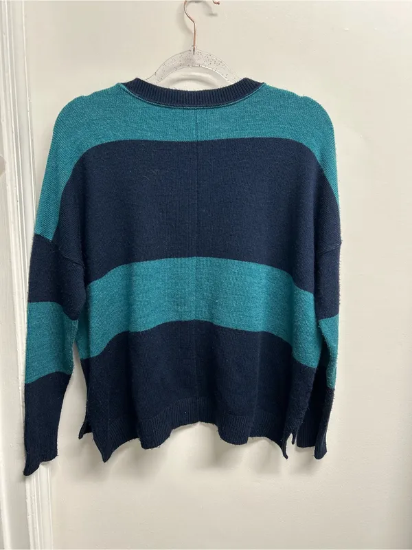 Eddie Bauer Striped Crewneck Sweater in Green & Navy - Image 2