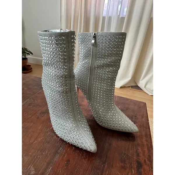 ELDITAS Silver Rhinestone Glam Ankle Boots - Size 8M -‎ Sparkle Stilettos - Image 2