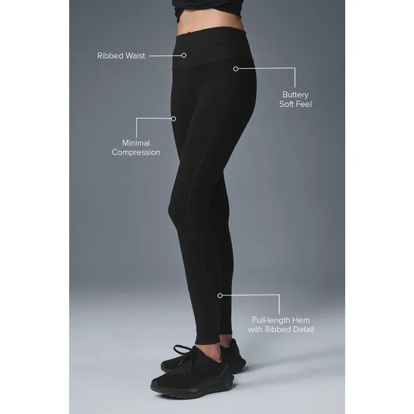 ALO Yoga High-Waist Alosoft Lounge Leggings Black Ribbed Size Small - Image 10
