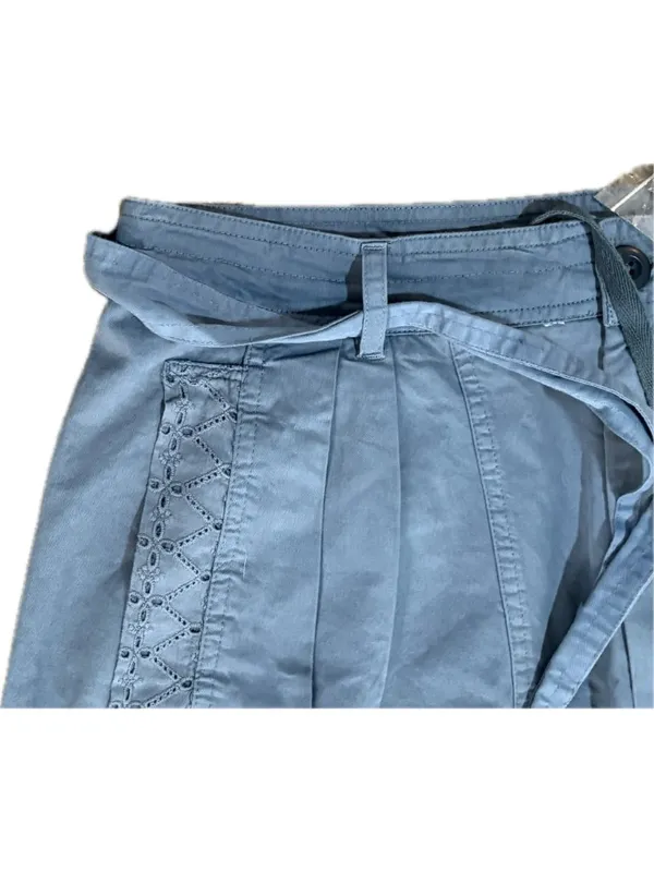 NWT Anthropologie L Washed Linen Blend Jogger Pants Eyelet Blue Drawstring - Image 7