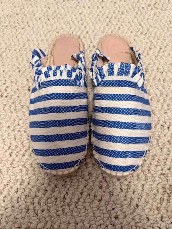 Kate Spade Laila Blue White Striped Espadrille Mule Slides Ruffle Trim Size‎ 7.5 - Image 2