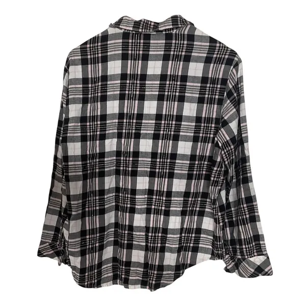 Victoria's Secret Black Pink Plaid Button-Up Pajama Shirt Size Medium - Image 2