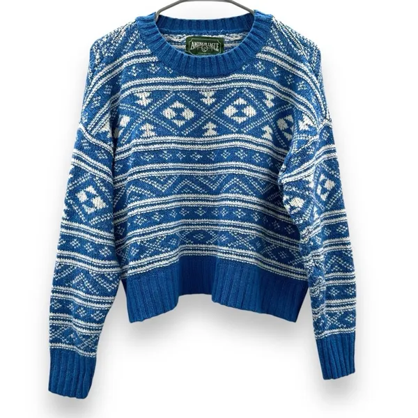 American Eagle Blue & White Fair Isle Snowdrift Long Sleeve Sweater Sz‎ S - Image 3