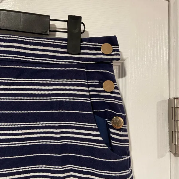 Loft Size 4 Navy Blue White Sailor Stripe Gold Button Cotton Stretch Mini Skirt - Image 2