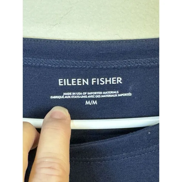 EILEEN FISHER Navy‎ Washable Stretch Crepe Side Zip Shift Dress Size Medium - Image 4