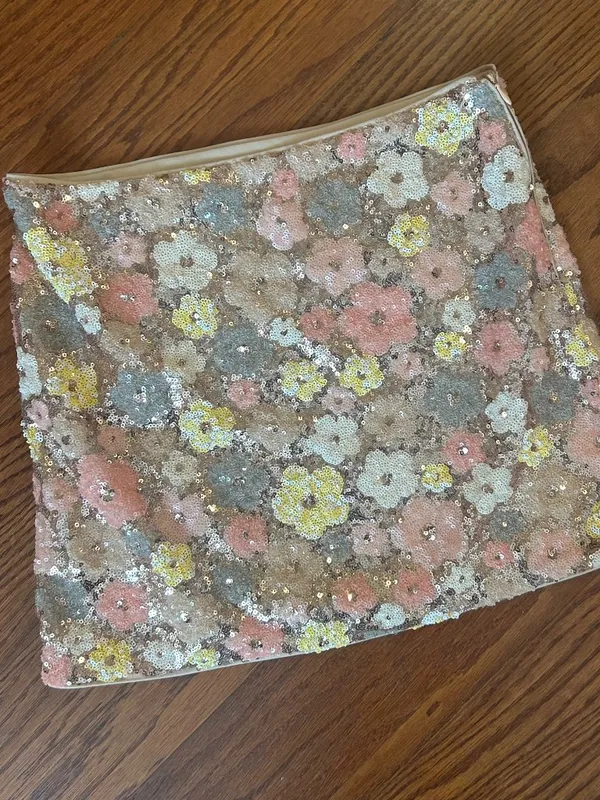 Sequin Floral Gold and Pastel Hippie Mini Skirt Size XS Date Night Going Out \ - Image 4