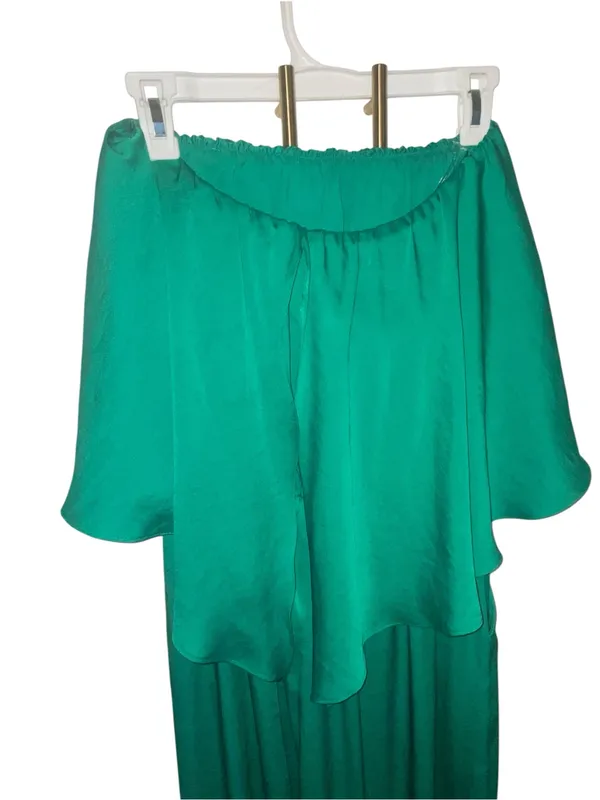 Tyche Emerald Green Strapless Wide Leg Cascade Jumpsuit Popover cocktail attire - Image 7