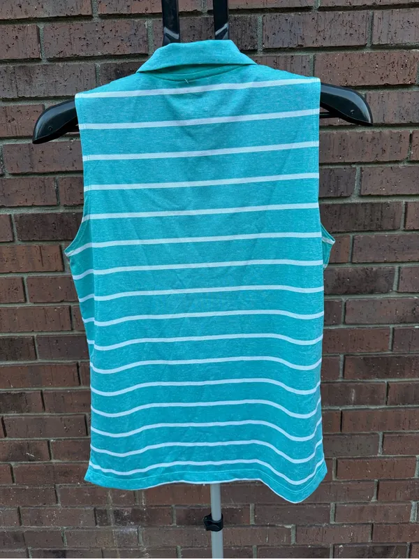 Nike Golf Womens Medium Dri Fit Striped Sleeveless Polo Shirt Top Turquoise EUC - Image 4