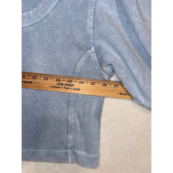 Aerie Seams Right Blue Acid Wash Puff Sleeve‎ Cropped Sweatshirt Scoop Neck NWT - Image 7