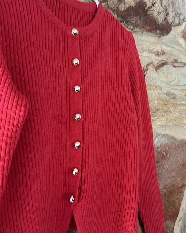 Commense Button Down Split Cardigan size M Red Size M - Image 3
