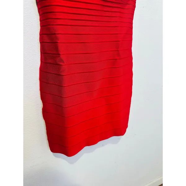 HERVE LEGER Fire Red Isla Signature Bandage Strapless Sleek Sculpted Dress sz S - Image 4