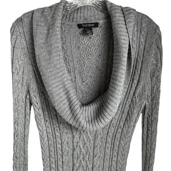 White House Black‎ Market Silver Gray Cable Knit Cowl Neck Sweater Size S - Image 2