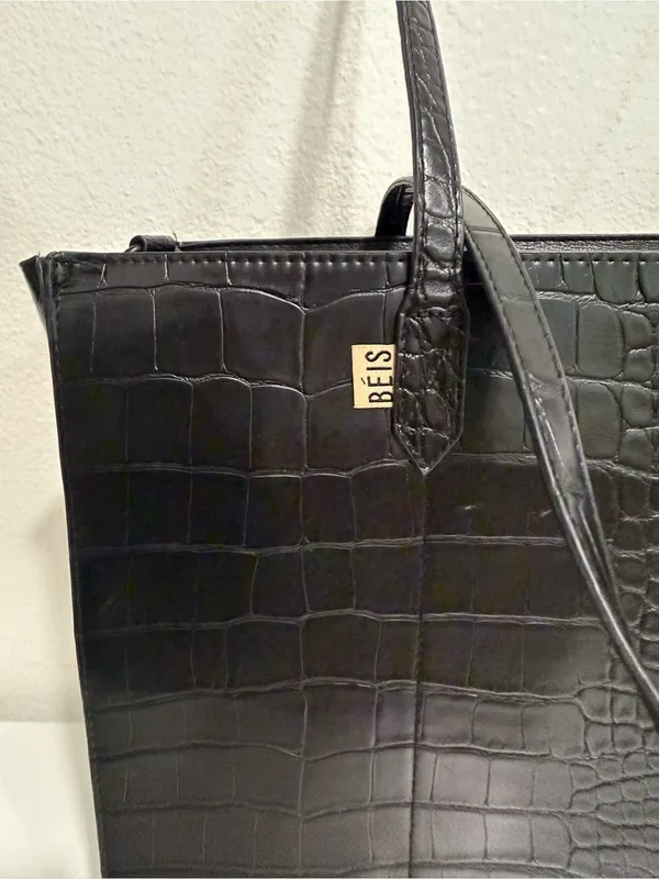 BEIS The Work Tote in Black Croc-Embossed Faux Leather - Image 3