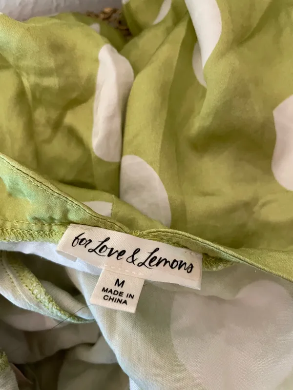 For Love & Lemons Lime Green Polka Dot Adira Mini Dress Medium - Image 8