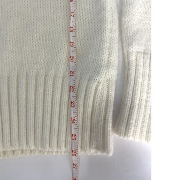 Zara Women Ivory Textured Knit Turtleneck Sweater M Shoulder Buttons Ribbed Hem - Image 9