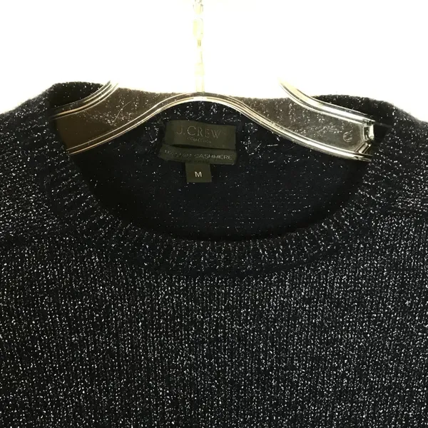 Womens Size Medium J.Crew Navy Silver Italian Cashmere Metallic Pullover Sweater - Image 2