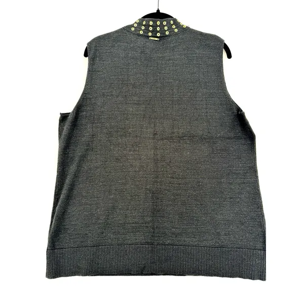 Black Rivet Metallic Sweater Vest XL Gray Gold Grommet Mock Neck Sleeveless Top - Image 2