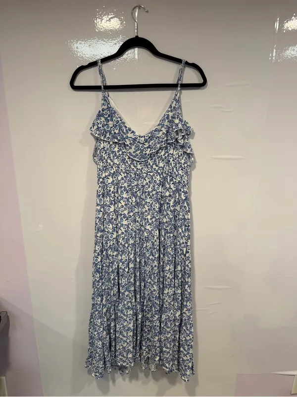 Miami Blue and White Floral Grecian Ruffle Midi Dress‎ - Image 4