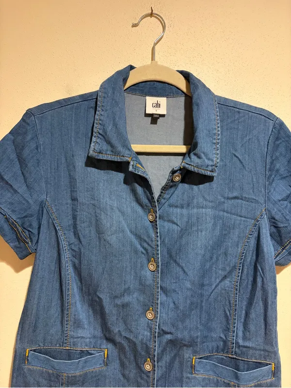 Cabi Piece of Cake Blue Chambray Denim Button Front Mini Dress Size Small 6580 - Image 9