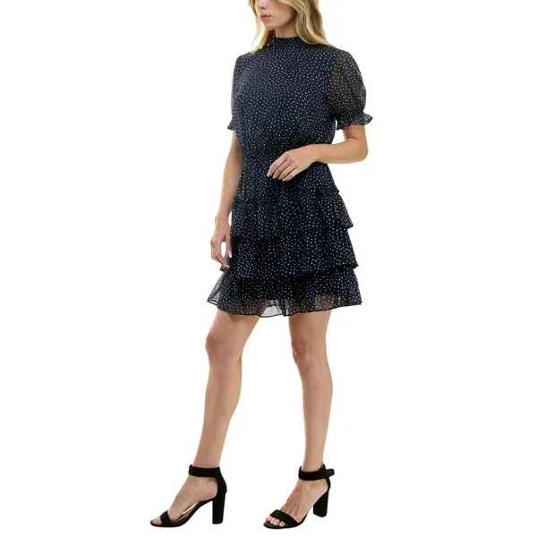 NWT Crystal Doll Short Sleeve Fit Flare Dress Navy Blue / White S - Image 5