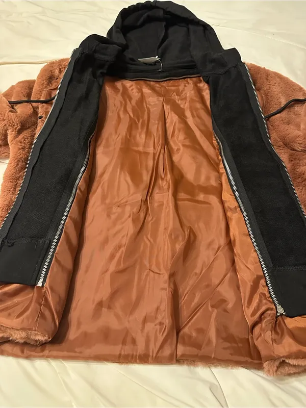 Carolyn Hoodie Jacket - Faux Fur Hooded Jacket - Pecan & Black - NWOT - Size S - Image 6