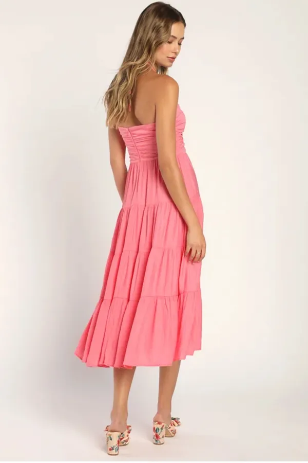 Lulus Chasing Sun Pink Tiered Keyhole Halter Midi Dress - Image 2