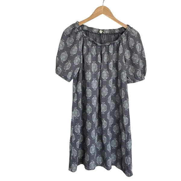 Wonderly Womens Blue‎ Medallion Cotton Gauze Peasant Mini Dress M Puff Sleeve - Image 8