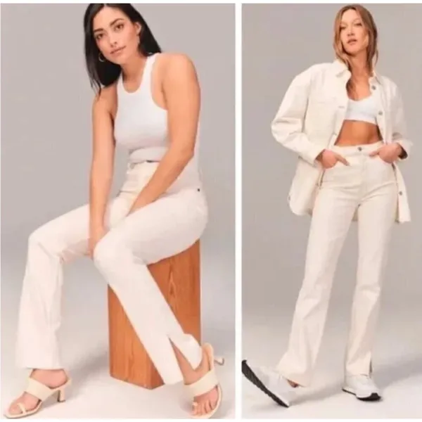 Abercrombie & Fitch 90's Straight Ultra High Rise Off White Jeans in Size 31/12R - Image 2