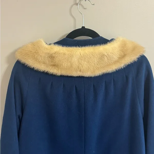 Vintage Kilgarnock Blue Wool Coat Genuine Fur Collar Mid Century‎ - Image 6
