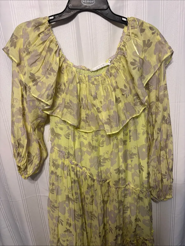 Astr Floral Yellow and Gray Tiered Maxi Dress - Image 4