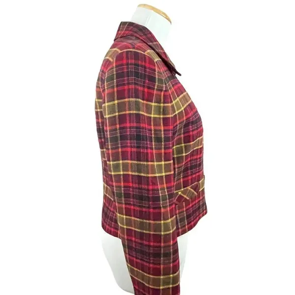 Burberry Red Tartan Plaid Crop Zip Wool Jacket 6 - Image 2