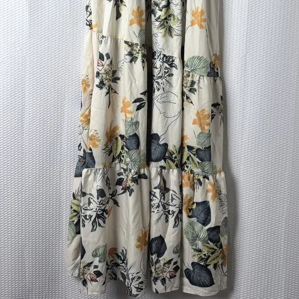 Floral Maxi Dress Women 2XL Cream Tropical Boho Tiered Halter Sleeveless Spring - Image 10