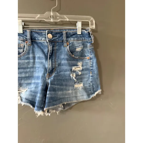 American Eagle High Rise Shortie‎ Distressed Denim Shorts Medium Wash Womens 8 - Image 3