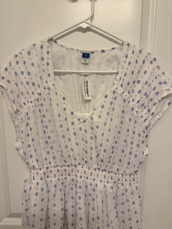 Old Navy White Peplum Tunic with Blue Print - Image 3