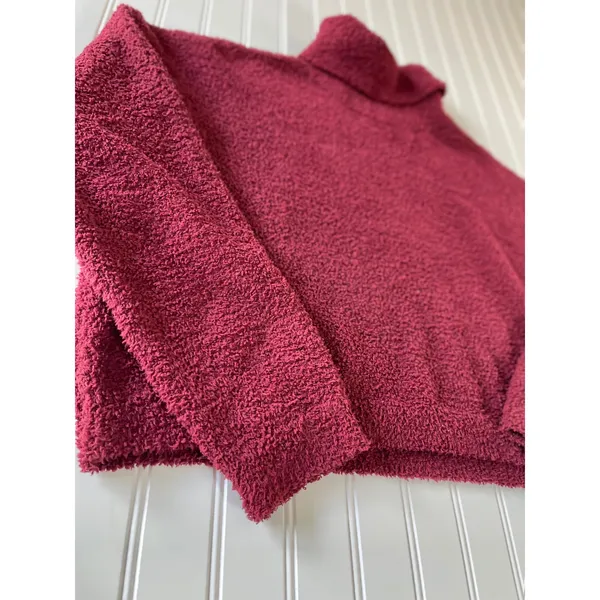 Lulus Womens Burgundy Fuzzy Knit Cropped Turtleneck Sweater Size M Wool Blend - Image 3