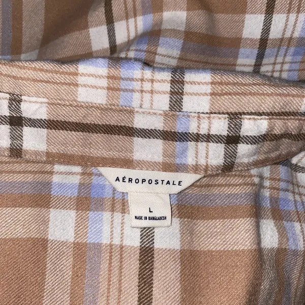 Aeropostale Beige/Tan Plaid Flannel Shirt - Image 3